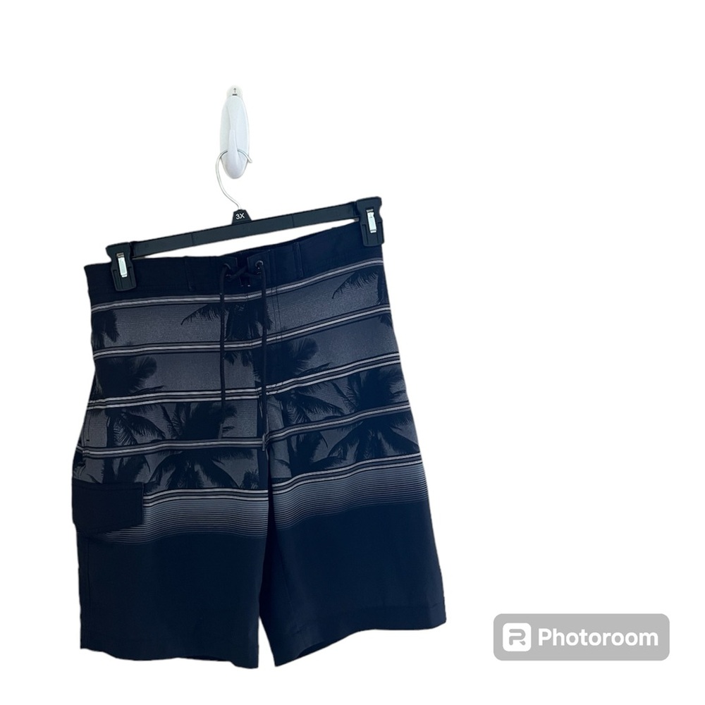 ◾️SONOMA: Men’s S, black & gray tropical design swim trunks w/pockets, preowned.